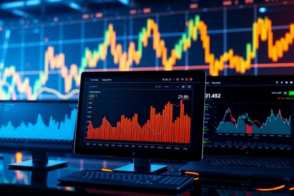 Secure AICoin trading platform with real-time crypto charts on multiple devices, highlighting user-friendly interface and safety features