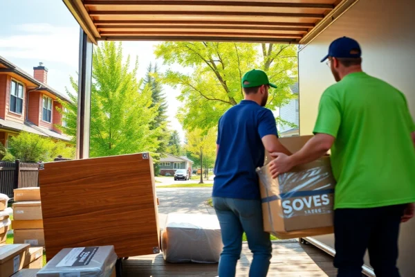 Professional Calgary movers providing expert Calgary moving assistance with care and efficiency in a busy neighborhood setting.