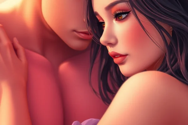 Close-up of a realistic AI character showing expressive body language and subtle facial cues in warm lighting.