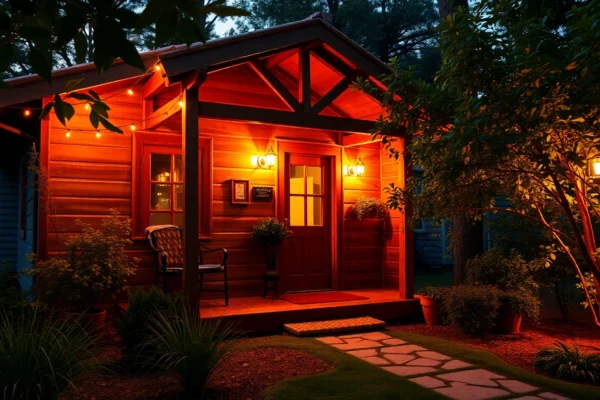 Abendliche Übernachtung in einem gemütlichen Gästehaus mit Garten und ländlichem Charme, perfekt für Entspannung.