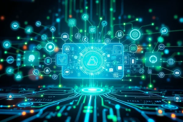 Liên minh KJC leading a vibrant, interconnected digital ecosystem symbolizing innovation and collaboration in the entertainment industry.