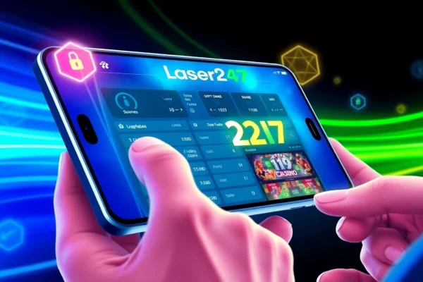 Laser 247 online betting platform showcasing live sports scores and casino games on a user’s device, highlighting security and user engagement.