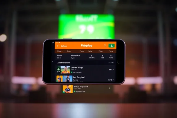 Fairplay app on mobile device demonstrating live sports betting and casino features for Indian users.