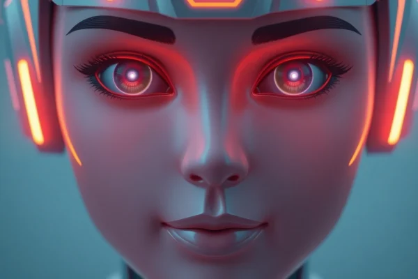 AI girlfriend engaging in a realistic, unfiltered NSFW chat with intense expressions and vibrant neon background.