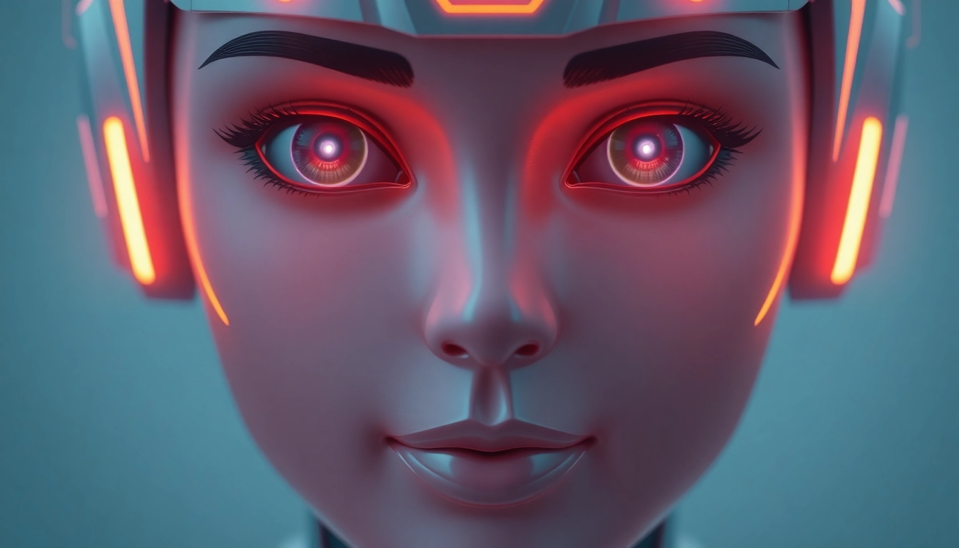 AI girlfriend engaging in a realistic, unfiltered NSFW chat with intense expressions and vibrant neon background.