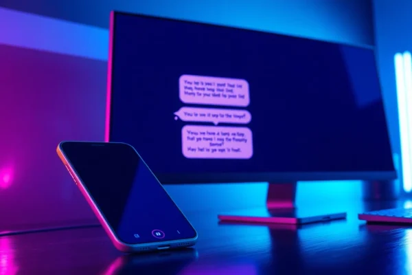 Exploring the Rise of AI-Powered 18+ Sex Chat Platforms: What You Need to Know Close-up of a digital chat interface on devices with suggestive conversations and neon lighting.