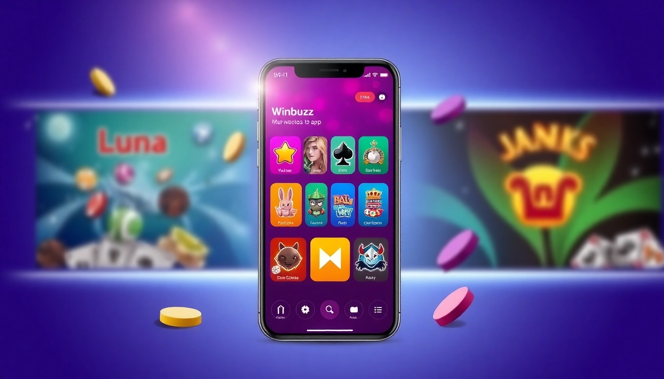 Winbuzz App user interface displaying diverse casino and betting games on a smartphone screen