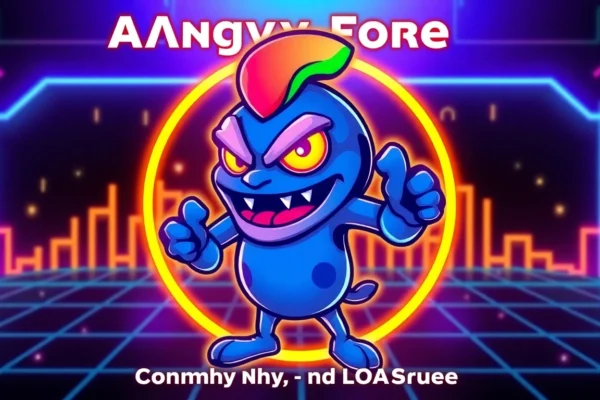 Engaging image showing Angry Pepe Token mascot with blockchain and gambling symbols to attract