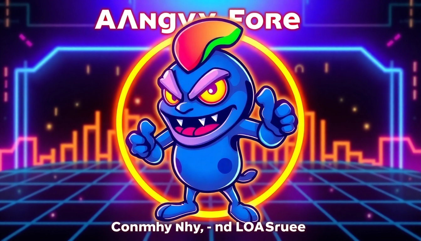 Engaging image showing Angry Pepe Token mascot with blockchain and gambling symbols to attract