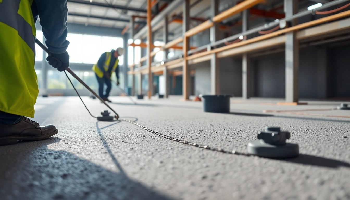 Expert team applying liquid screeding in Birmingham for smooth, durable floors with underfloor