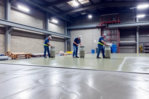 Professional team applying liquid screeding Birmingham for high-quality flooring installation
